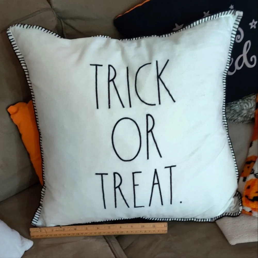 Rae Dunn‎ Halloween Trick or Treat Checkered Duck Feather Large Accent Pillow